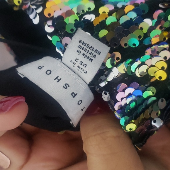 Topshop US 2 Multicolored Mirror Sequin Bodycon Cocktail Party Dress - Picture 10 of 11